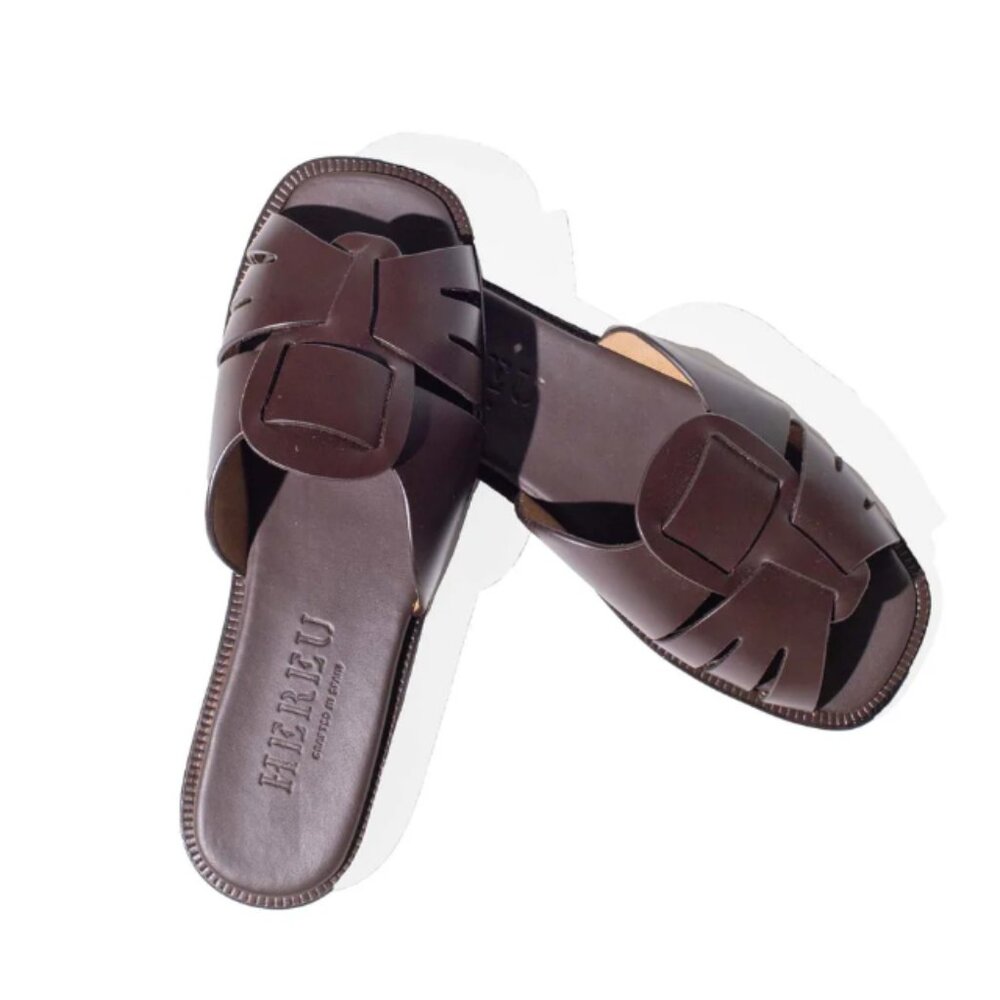 Hereu Ancora Squared Slide Dark Brown~ Size 39~